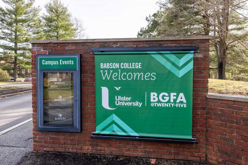 Ulster University signage at Babson College